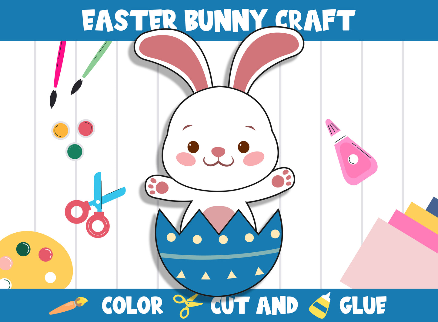 Easter Bunny Craft Activity - Color, Cut, and Glue for PreK to 2nd Grade, PDF File, Instant Download