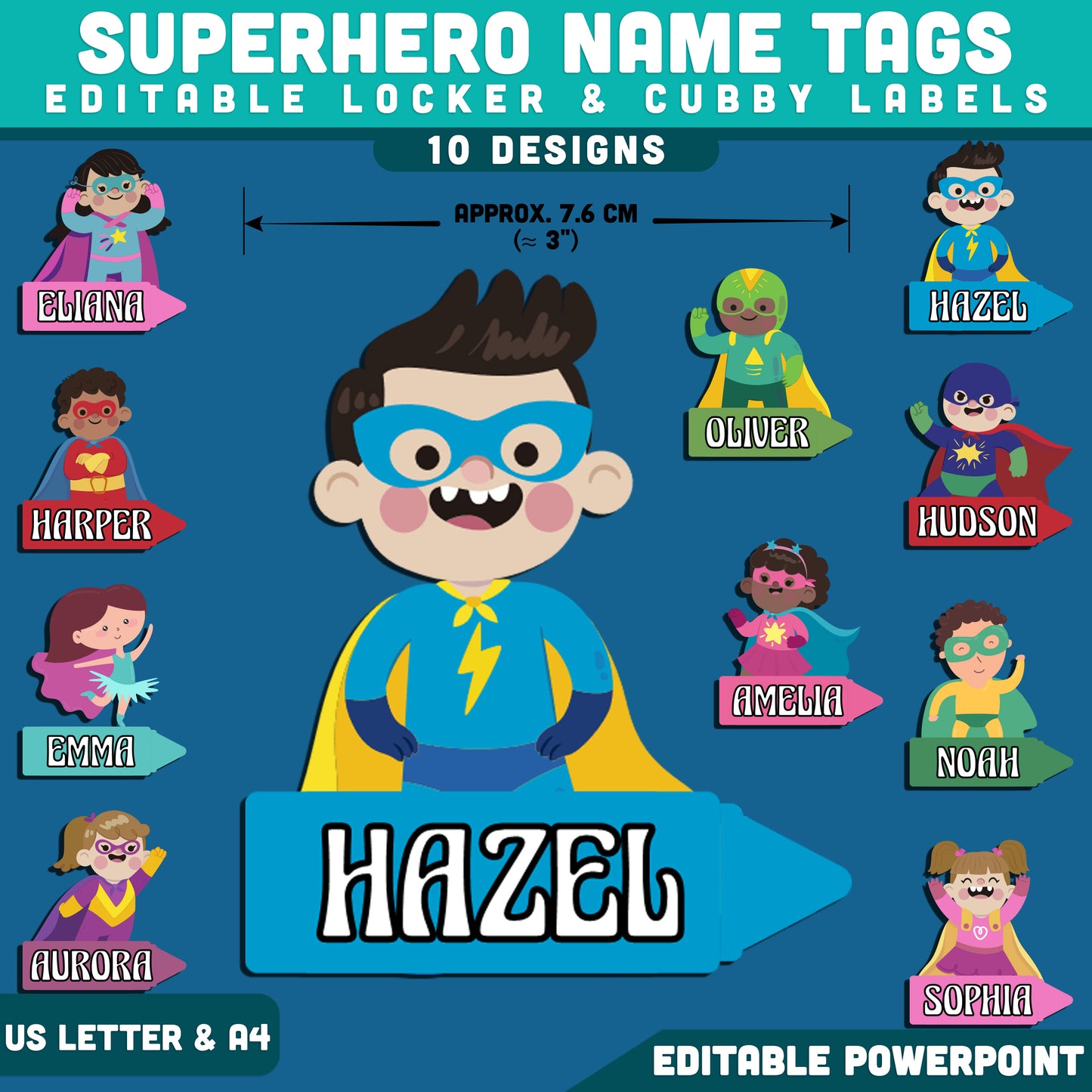 Superhero Theme Editable Labels, Name Tags, Locker & Cubby Labels, Classroom Setup, PowerPoint, 10 Designs, Student Spaces, US Letter, A4