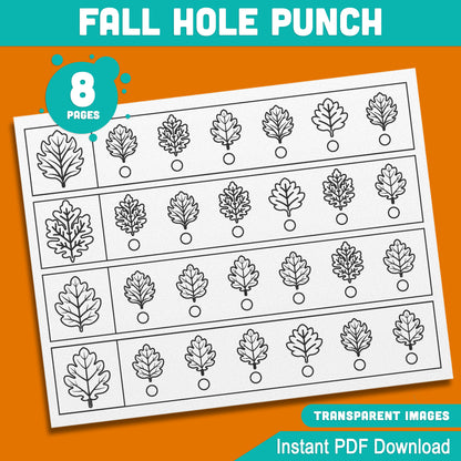 Fall-Themed Hole Punch Activity for Kids: 8 Printable Pages with 4 Strips Each, Ideal for Fine Motor Skills Practice, Fun and Engaging PDF Instant Download