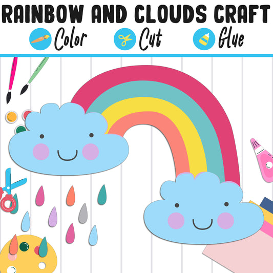 Rainbow and Clouds Craft for Kids: Color, Cut, and Glue, a Fun Activity for Pre K to 2nd Grade, PDF Instant Download