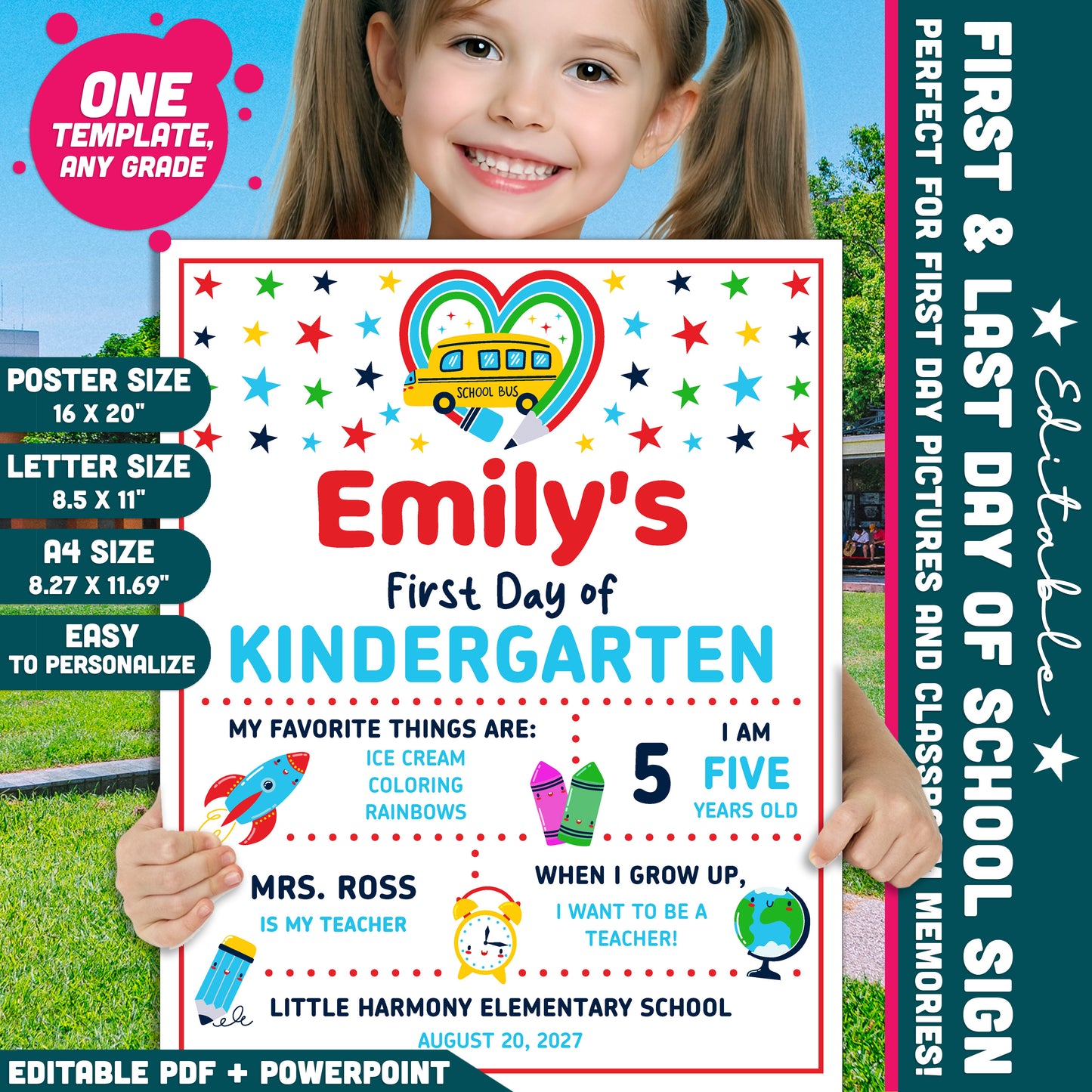 First & Last Day of School Sign Printable, Editable Back to School Poster, Classroom Photo Board, School Memory Keepsake