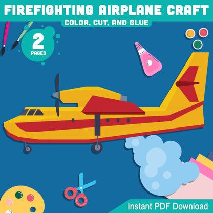 Firefighting Rescue Airplane Craft: Engaging DIY Activity for Kids, Ideal for Color, Cut, and Glue Projects at Home or School, Instant PDF Download