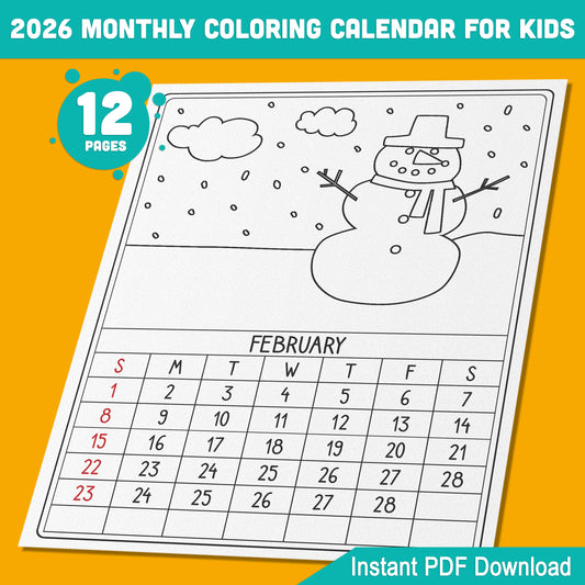 Interactive 2026 Calendar Coloring Activity: Learn and Color Each Month, Perfect for Kids’ Education and Fun, Instant PDF Download