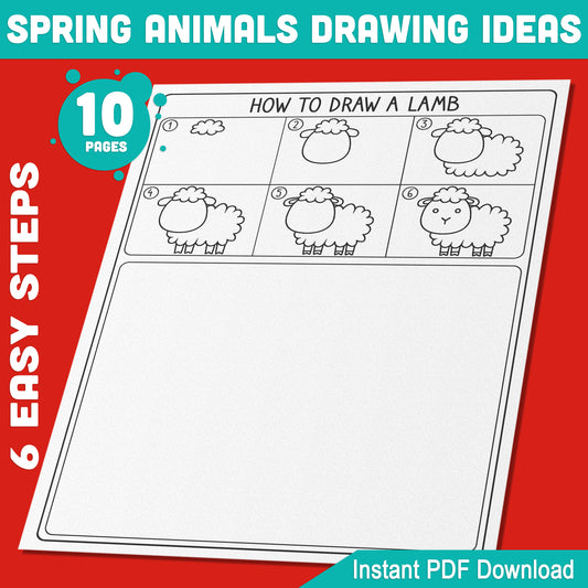 Spring Animals Drawing Fun: 5 Directed Drawing Tutorials with 6 Simple Steps + 5 Coloring Pages, Includes Lamb, Puppy, Bunny, Duckling & Butterfly