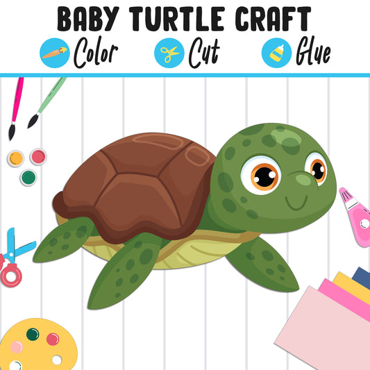 Baby Turtle Craft : Color, Cut, and Glue, a Fun Activity for Pre K to 2nd Grade, PDF Instant Download