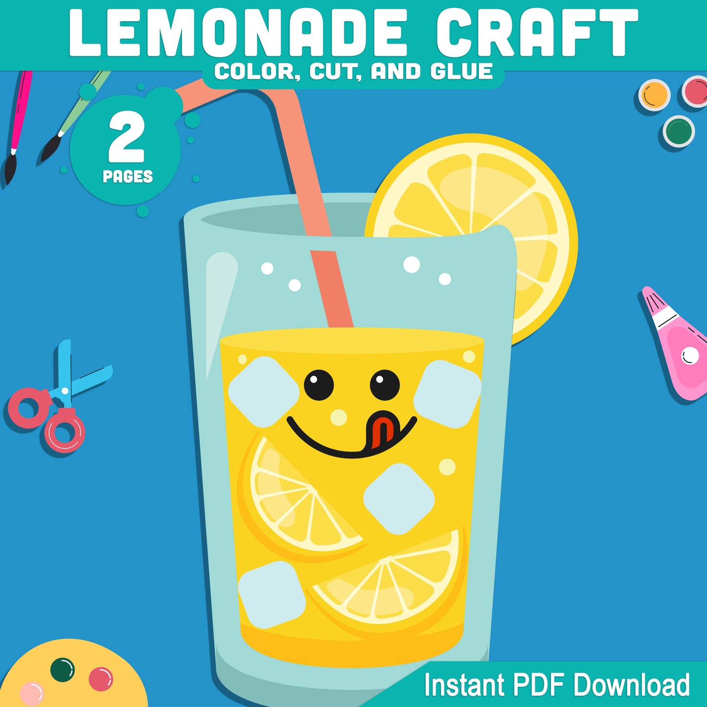 Lemonade Craft, Summer Project Activity, Sunny Day Creative Printable, Lemon Drink Making Project, Coastal Learning Fun
