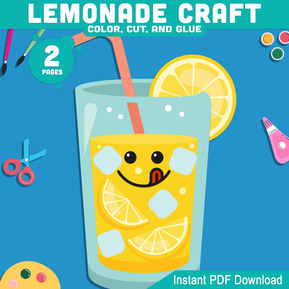 Lemonade Craft, Summer Project Activity, Sunny Day Creative Printable, Lemon Drink Making Project, Coastal Learning Fun