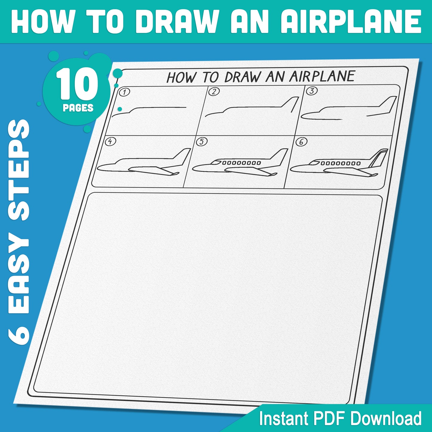 Learn to Draw an Airplane for Kids: 5-Step Tutorial and Fun Coloring Pages with Simple, Easy-to-Follow Instructions, Perfect for Creative Play and Learning, PDF Download