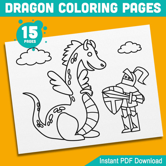 Dragon Coloring Pages for Preschoolers: 15 Fun and Adorable Designs, Perfect Activity for Kindergarten Kids, PDF Instant Download for Creative Fun