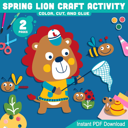 Spring Lion Craft Activity: Engaging Color, Cut, and Glue DIY Art Project for Kids, Perfect for Creativity and Learning, Instant PDF Download