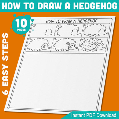 Learn to Draw a Hedgehog for Kids: Step-by-Step 5-Page Tutorial with 5 Fun Fall Coloring Pages, Perfect for Creative Autumn Art Fun, Instant Download!