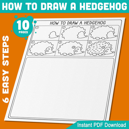 Learn to Draw a Hedgehog for Kids: Step-by-Step 5-Page Tutorial with 5 Fun Fall Coloring Pages, Perfect for Creative Autumn Art Fun, Instant Download!