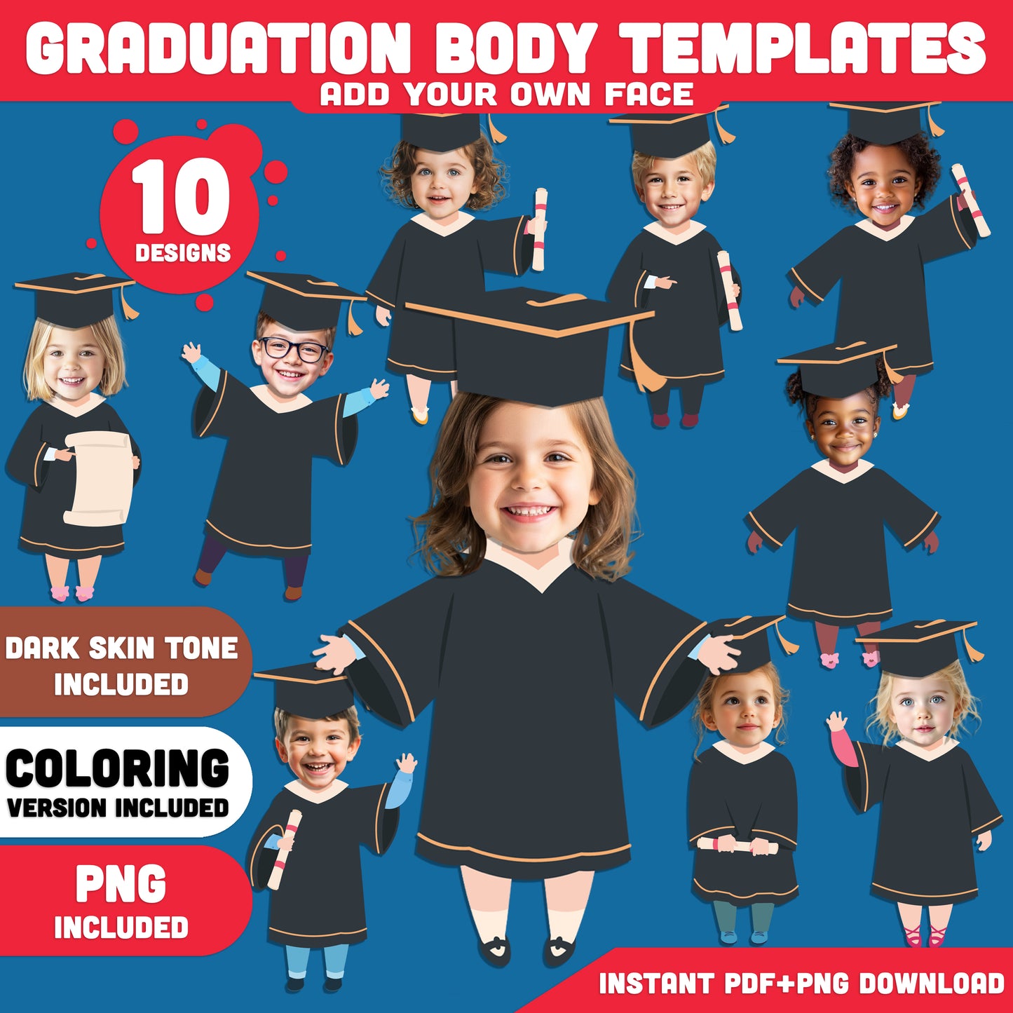 Graduation Photo Templates, Kids Graduation Photo Craft, Add Your Own Face Graduation Craft Activity, Classroom Bulletin Board, Coloring Version Included