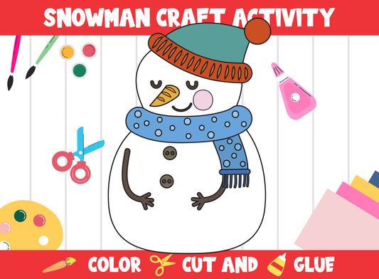 Simple Snowman & Christmas Craft Activity - Color, Cut, and Glue for PreK to 2nd