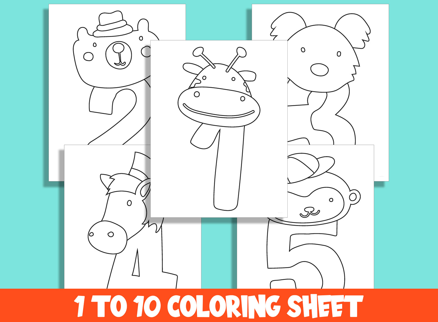 Number Coloring Pages: 10 Animal-Themed Pages for Learning 1 to 10