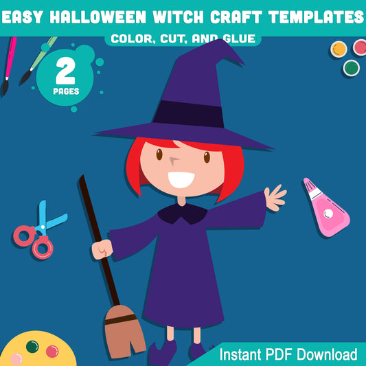 Printable Easy Halloween Witch Craft Templates, Fun October Craft Project, Perfect for Preschool, Pre-K, Kindergarten, Teachers, and Parents