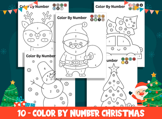 Jolly Holiday Colors: Simple Christmas Color by Number for Little Artists, 10 Pages, PDF File, Instant Download