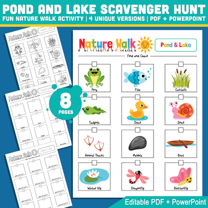 Explore Nature with Pond and Lake Scavenger Hunt – 4 Fun Versions for Summer Learning, Includes PowerPoint + PDF Download