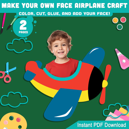 Make Your Own Face Airplane Craft: DIY Fun for Kids with Color, Cut, Glue, and Add Your Face, Perfect Creative Activity, Instant PDF Download