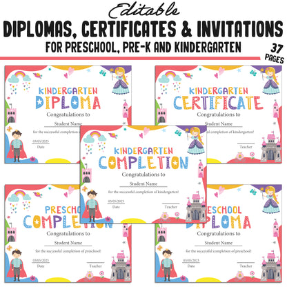 Editable Kindergarten, Pre-K, and Preschool Graduation Invitations, Diplomas, and Certificate Templates – Instant PDF Download!