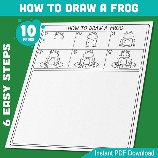 Frog Drawing Made Easy for Kids: 5-Page Guided Tutorial + 5 Coloring Pages, Great for Home or Classroom, Instant Download