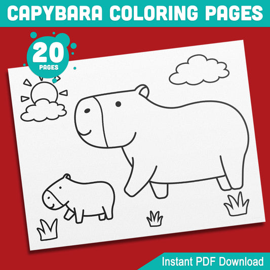 20 Fun Capybara Coloring Pages for Kids – Perfect for Preschool & Kindergarten, Easy-to-Print PDF, Instant Download