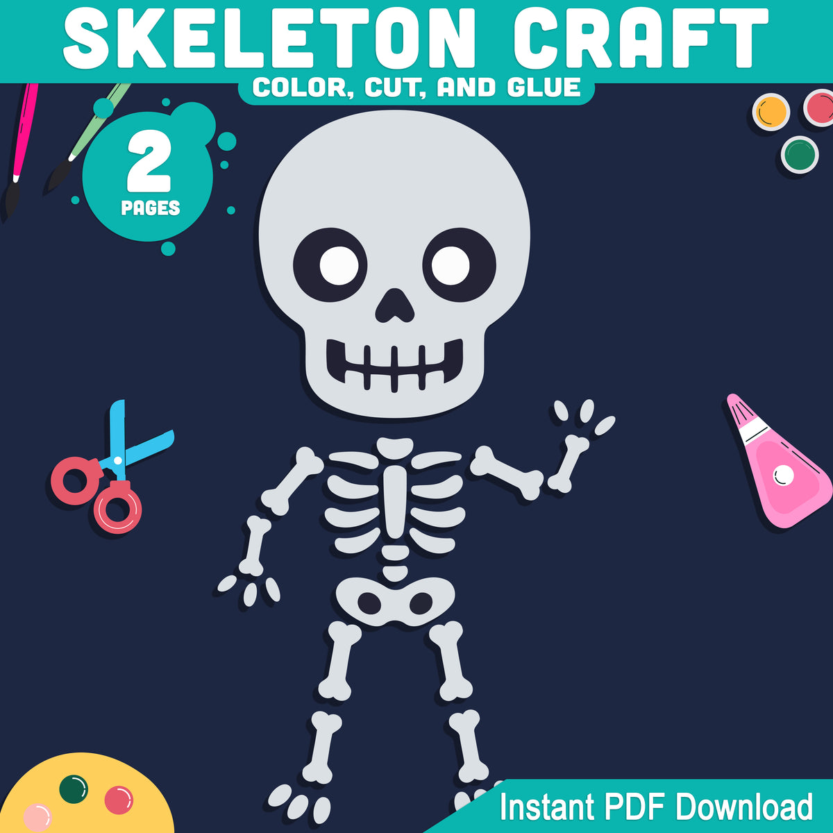 Skeleton Craft for Kids, Build a Skeleton Halloween Activity, Cut and Glue Paper Craft, Coloring Option, Letter and A4 Printable PDF
