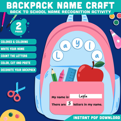 Backpack Name Activity, Back to School Learning Craft, Student Introduction Resource, Printable Name Builder PDF