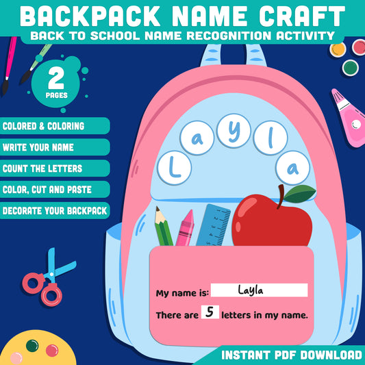 Backpack Name Activity, Back to School Learning Craft, Student Introduction Resource, Printable Name Builder PDF