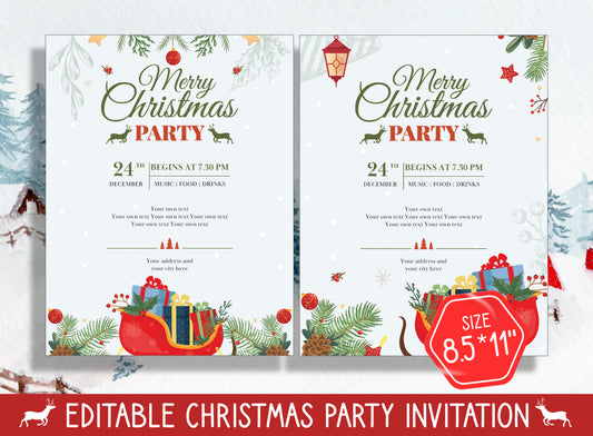 Create Magical Moments: Editable Christmas Invitation Templates, Choose from 2 Designs & 2 Sizes (8.5"x11" and 5"x7"), PDF, Instant Download