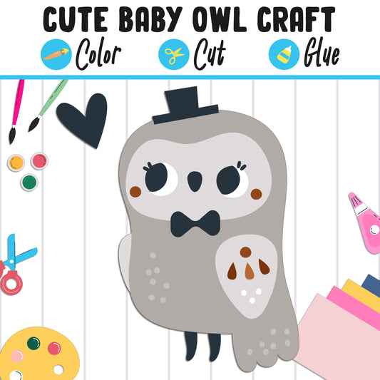Cute Baby Owl Craft for Kids: Color, Cut, and Glue, a Fun Activity for Pre K to 2nd Grade, PDF Instant Download