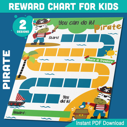 Adventure Pirate Reward Chart: 2 Playful Designs for Kids' Motivation & Organization, 8.5x11 Inches, PDF Instant Download