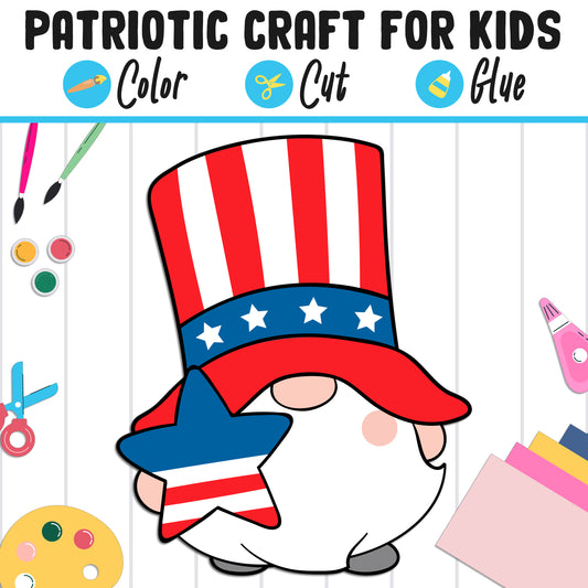 Patriotic Craft for Kids : Color, Cut, and Glue, a Fun 4th of July Activity for Pre K to 2nd Grade, PDF Instant Download