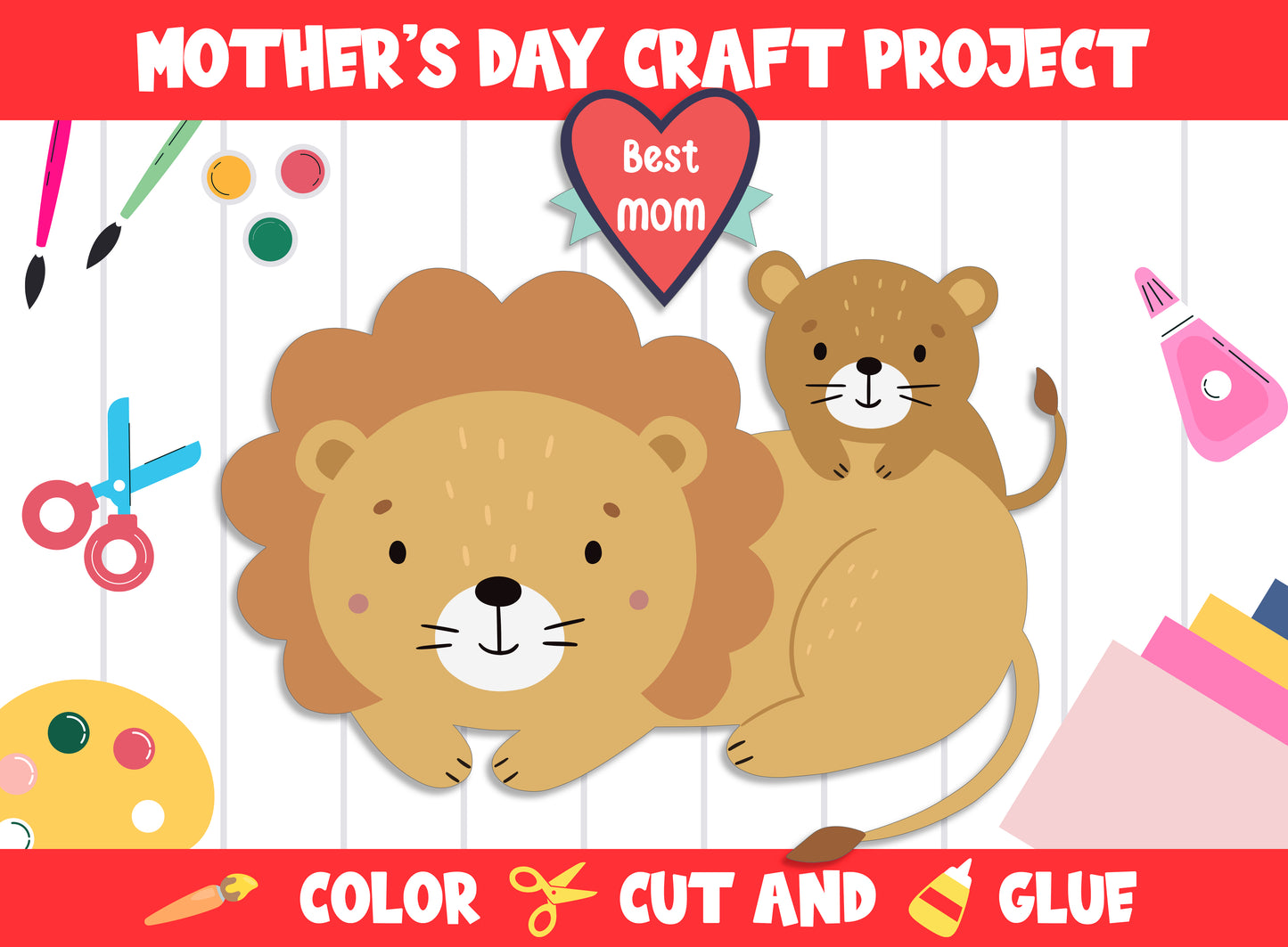 Mother's Day Craft Project - Color, Cut, and Glue for PreK to 2nd Grade, PDF File, Instant Download