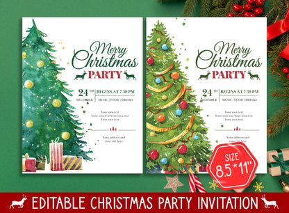 Editable Christmas Party Invite, Choose from 2 Designs & 2 Sizes (8.5"x11" and 5"x7"), PDF File, Instant Download