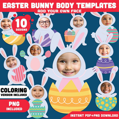 Bunny Body Templates for Kids | Easter Bunny Body Templates – Spring Add Your Own Face Craft, Coloring Version Included