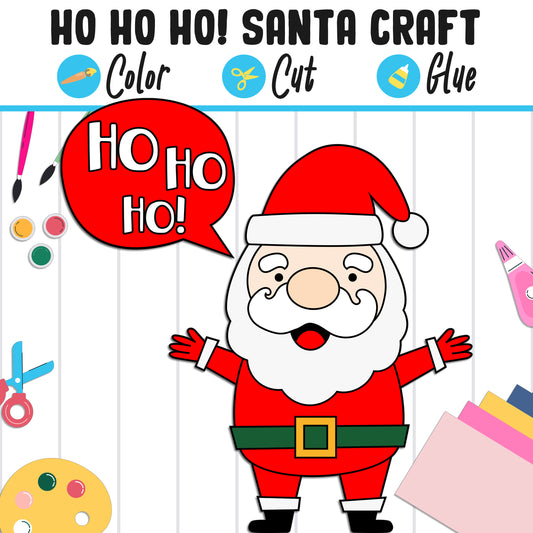 Ho Ho Ho! Santa Craft Template: Fun Christmas Activity for Kids, Color, Cut, and Glue, Pre K to 2nd Grade, PDF Instant Download