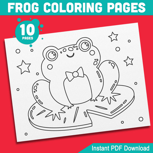 Frog Coloring Pages for Kids: 10 Charming Designs to Inspire Creativity in Preschool and Kindergarten, Instant PDF Download