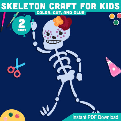Skeleton Craft for Kids, Build Your Own Paper Skeleton, Halloween Art Project, Printable Cutout Pieces, Letter and A4 PDF