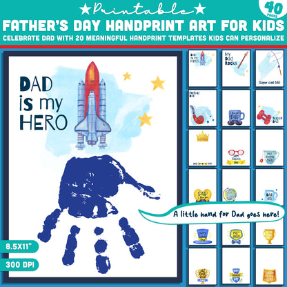 Father’s Day Handprint Art for Kids – 20 Designs with Examples + 20 Blank Templates to Stamp Handprints, Instant PDF Download