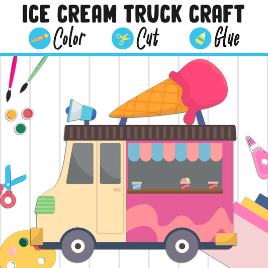 Ice Cream Truck Craft for Kids : Color, Cut, and Glue, a Fun Activity for Pre K to 2nd Grade, PDF Instant Download