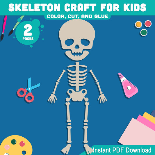 Human Body Skeleton Craft: Fun Color, Cut, and Glue Activity for Kids – Perfect for Halloween & October Art, PDF Instant Download