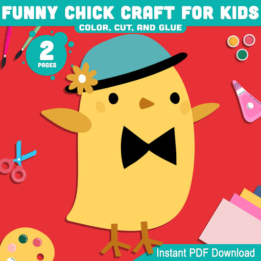 Funny Chick Craft for Kids: Engaging DIY Spring Activity for Color, Cut, and Glue Fun, Perfect for Home or Classroom Art Projects, Instant Download