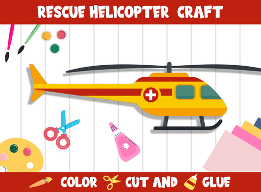 Rescue Helicopter Craft Activity - Color, Cut, and Glue for PreK to 2nd Grade, PDF File, Instant Download