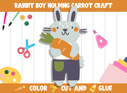 Rabbit Boy Holding Carrot Craft Activity : Color, Cut, and Glue for PreK to 2nd Grade, PDF File, Instant Download