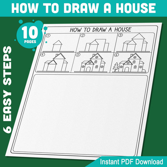 Kids' Guide to Drawing a House: Simple 5-Step Process with Fun Coloring Pages, Creative Learning for Beginners, Instant PDF Download for Art Activities