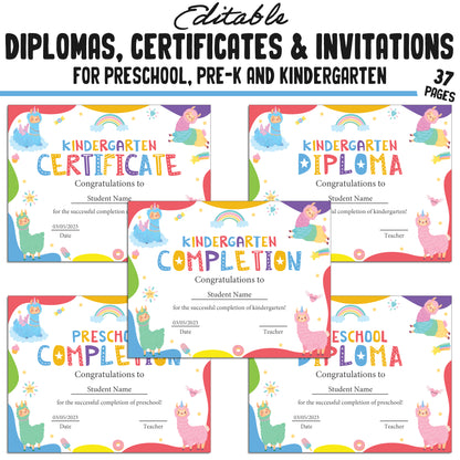 37 Editable Kindergarten Diploma Template, Pre-K, Preschool Certificates of Completion, and Invitations – Instant PDF Download!