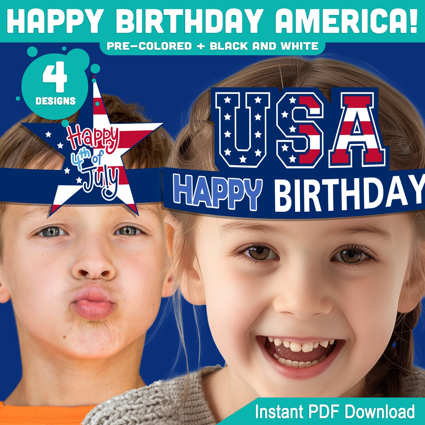 Happy Birthday America! 4th of July Hat, Headband & Crown Craft, Printable Patriotic Dress Up Activity for Kids