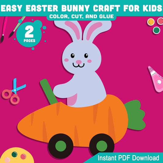 Easy Easter Bunny Craft for Kids, Printable Spring Cut and Paste Craft, Bunny Bulletin Board Activity, High Resolution PDF Files, Instant Download