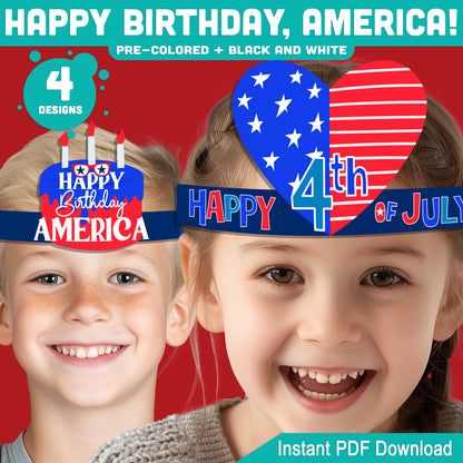 Happy Birthday, America! Patriotic Wearable Activity, Printable Crown, Hat & Headband Templates for Kids